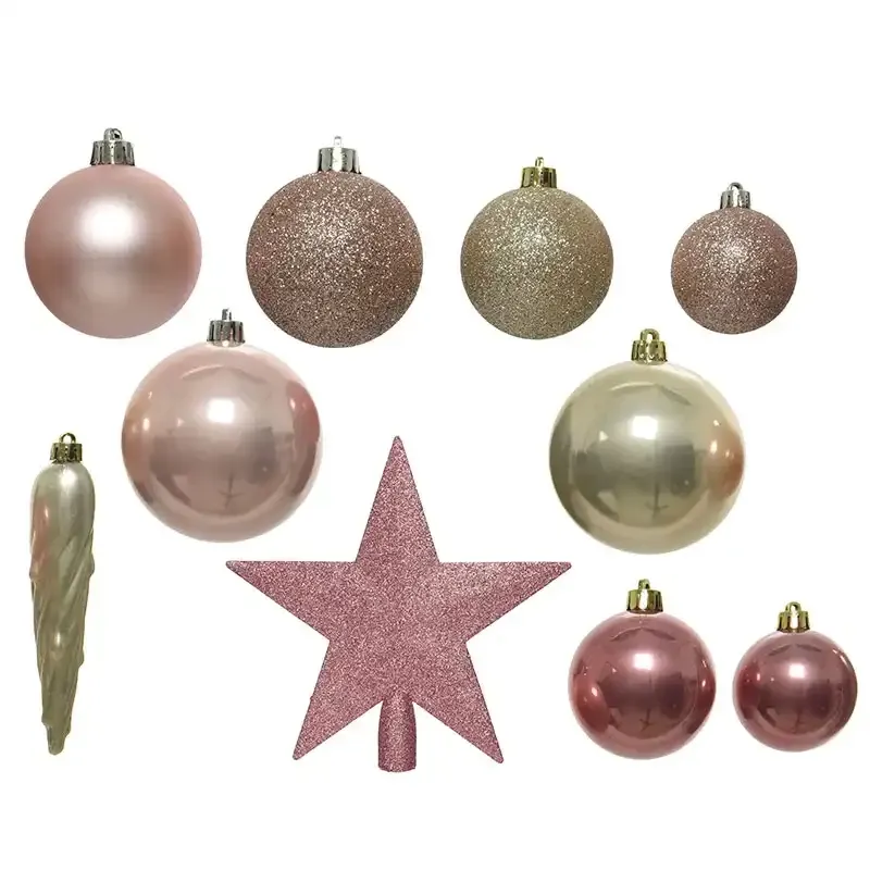 Køb Julekugle mix m Stjerne. Lyserød, Pink, Champagne hos Brondsholm.dk