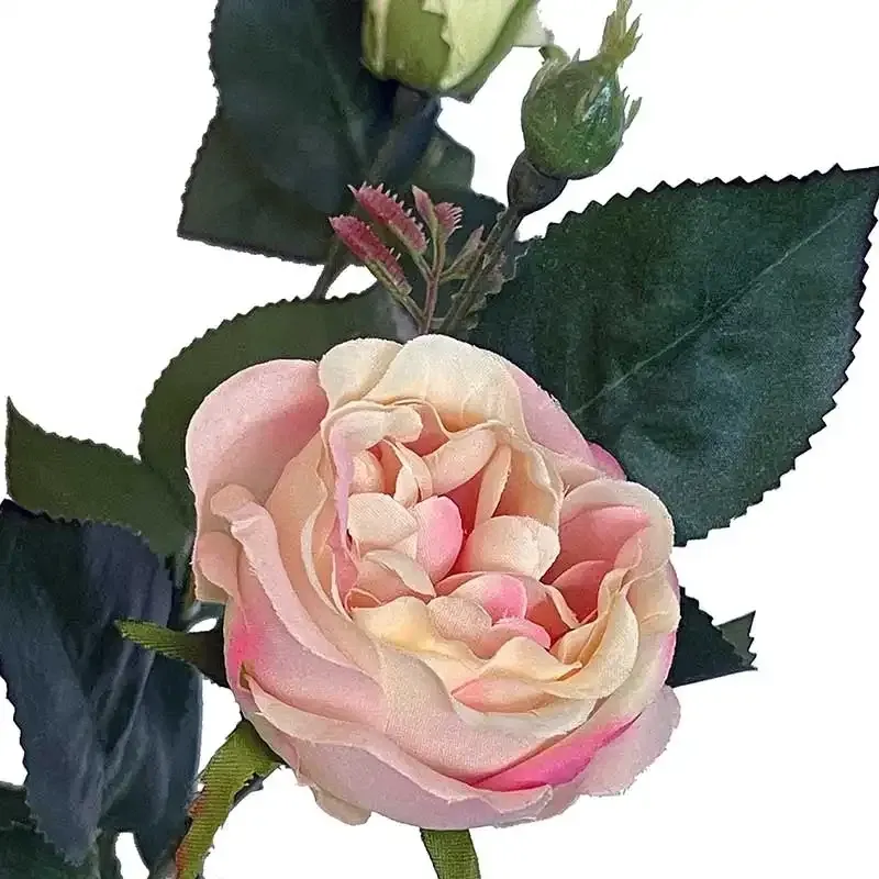 Køb Rose kvist m 3 blomster & m 2 knopper, peach, kunstig blomst hos Brondsholm.dk
