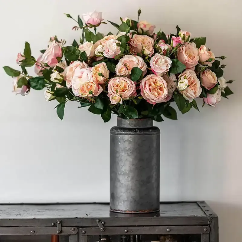 Køb Rose kvist m 3 blomster & m 2 knopper, peach, kunstig blomst hos Brondsholm.dk