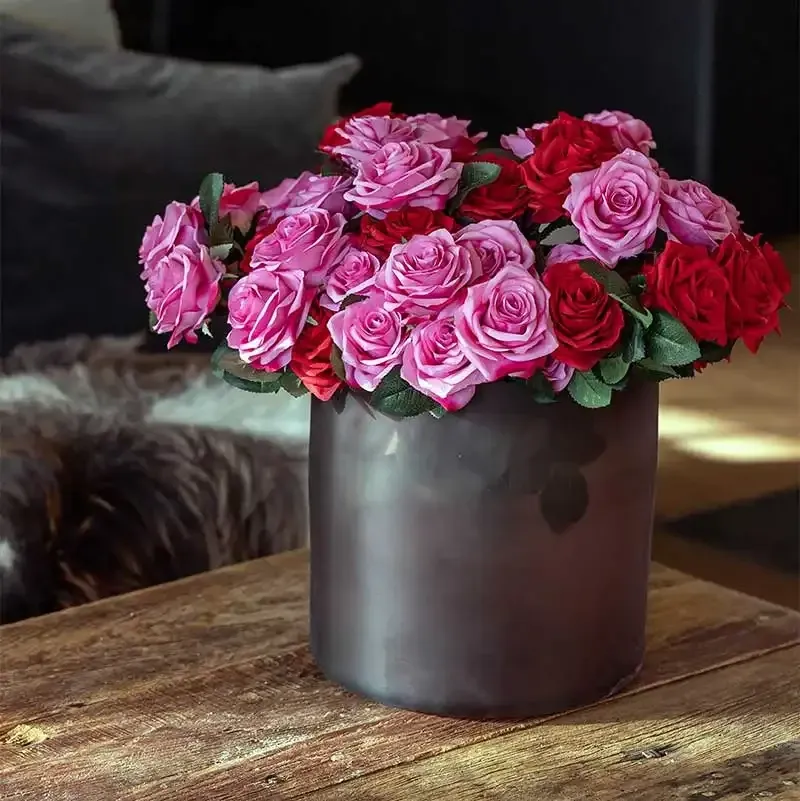 Køb Rosen buket, 10 roser, Pink, 42cm, Kunstig Blomst hos Brondsholm.dk