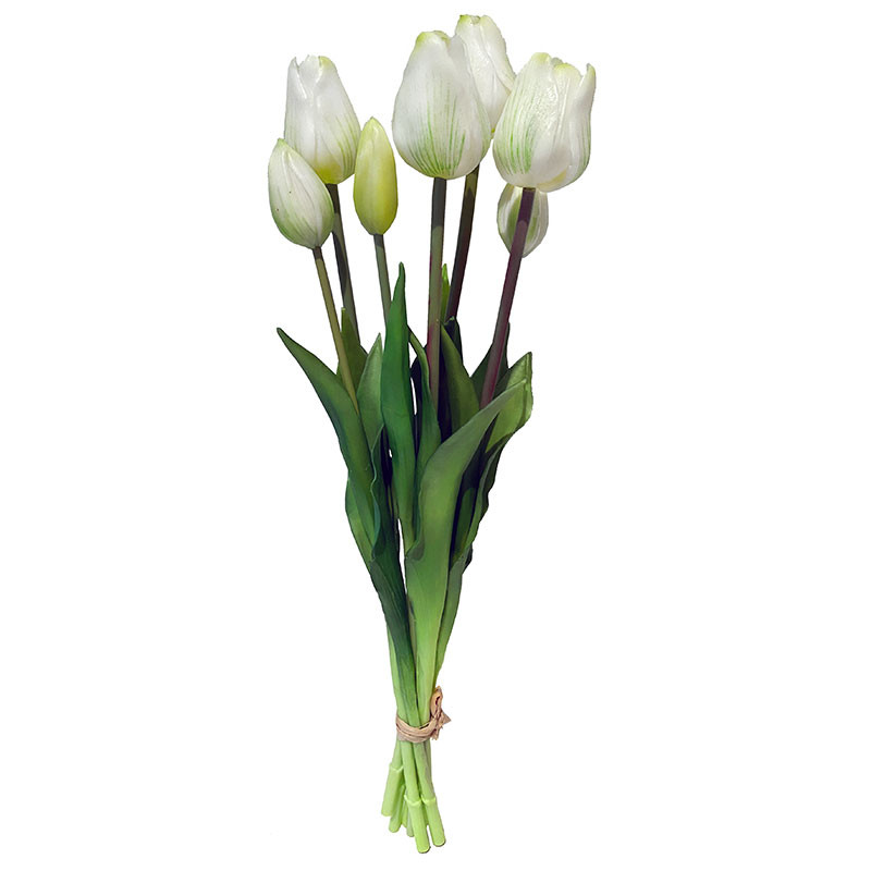 Køb Tulipanbuket, 47cm med 7 blomster Hvid, kunstig blomst hos Brondsholm.dk