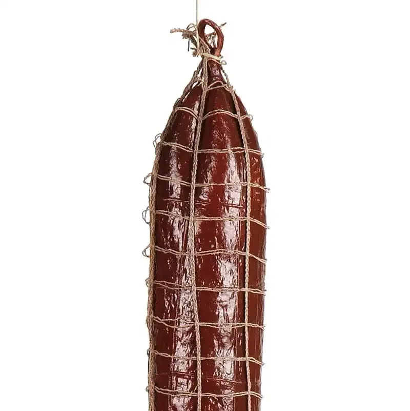 Kunstig spegepølse (rød) i plast - fødevareattrap fra Brønds
