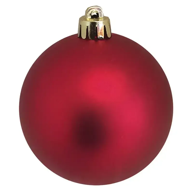 Plastik julekugler i røde, blandet matte og blanke