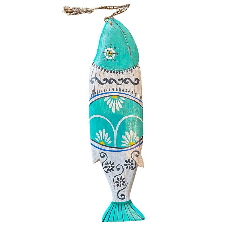 Dekorationsfisk af træ i turkis