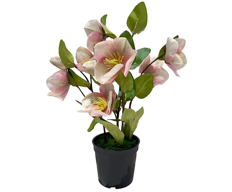 kunstig rosa julerose, helleborus i sort potte